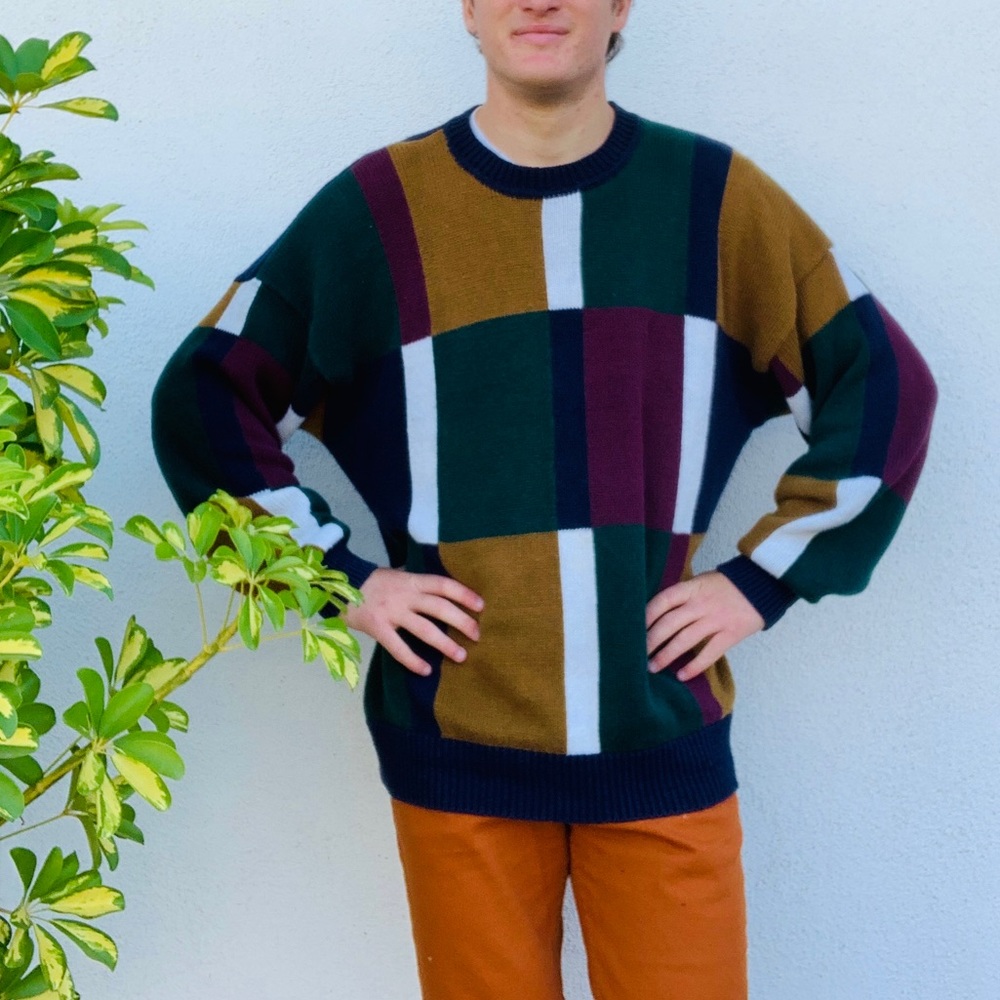Vintage Structure Geometric Sweater Mens XL